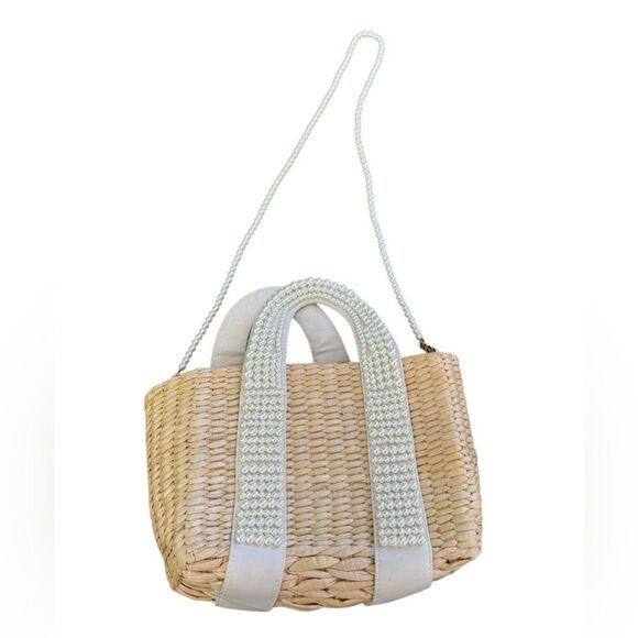 Women's Pearl Detail Wicker Bohemian Beachy Mini Bag - Picture 2 of 9
